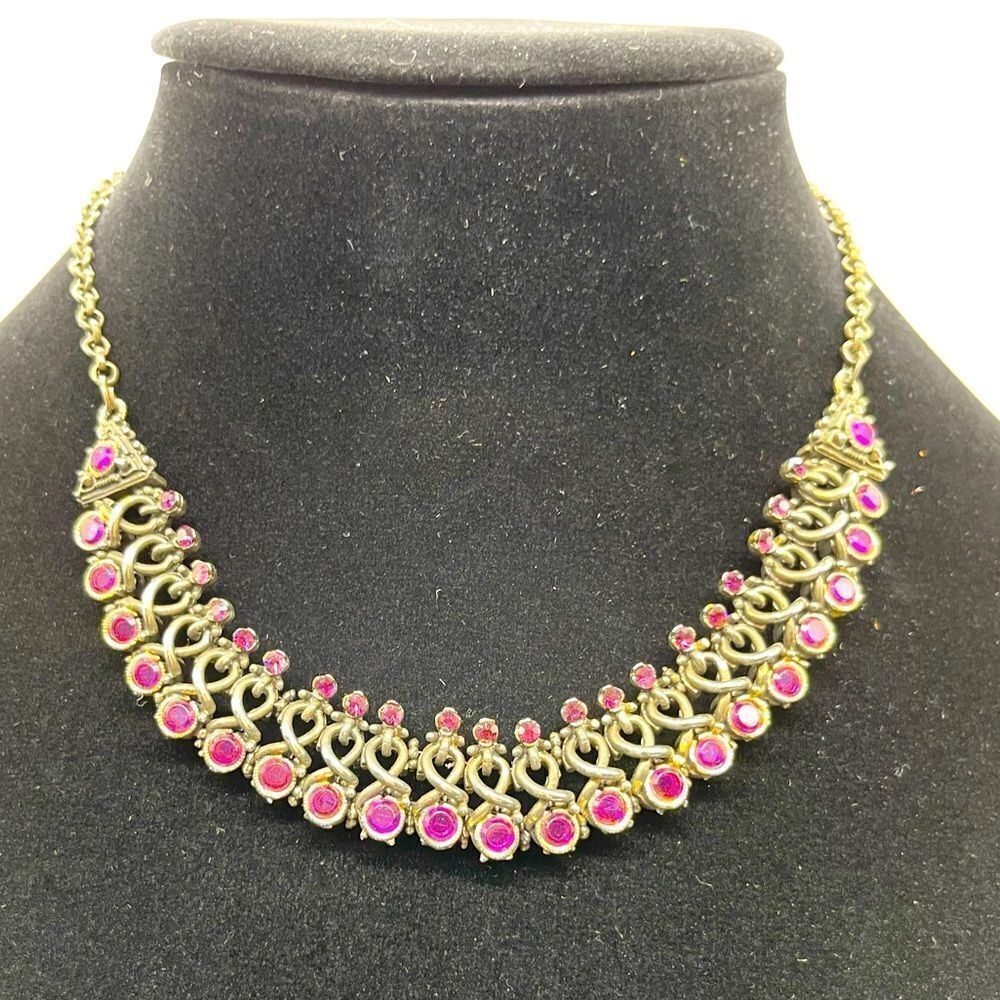 Statement Necklace with Pink Crystal on Laminate chain